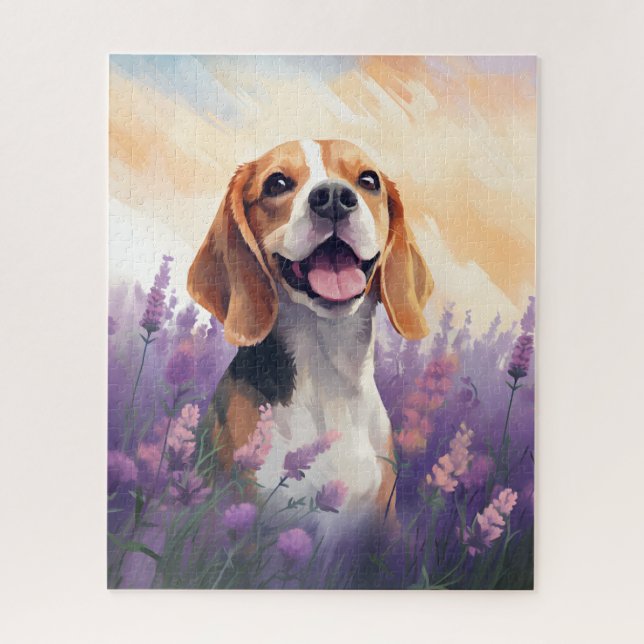 Beagle auf dem Lavendelfeld (Vertikal)