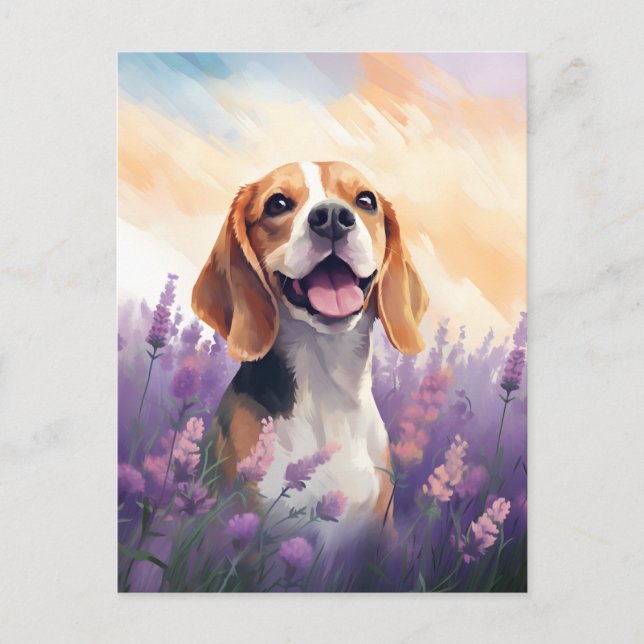 Beagle auf dem Lavendelfeld Postkarte (Vorderseite)