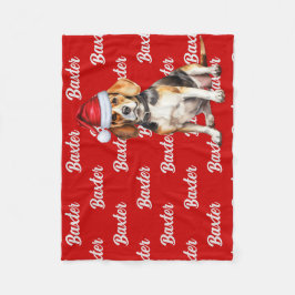 Beagle auf Rot mit Name Weihnachtshund Fleecedecke