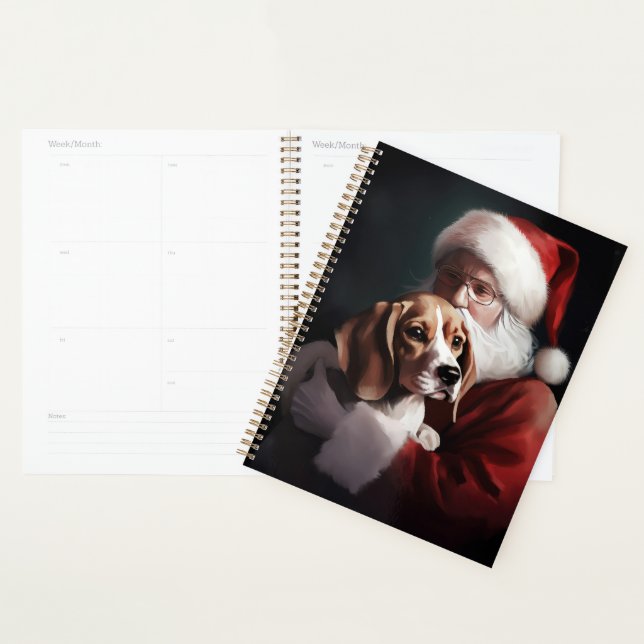 Beagle avec le Père Noël Festif Noël (Devant avec enveloppe)
