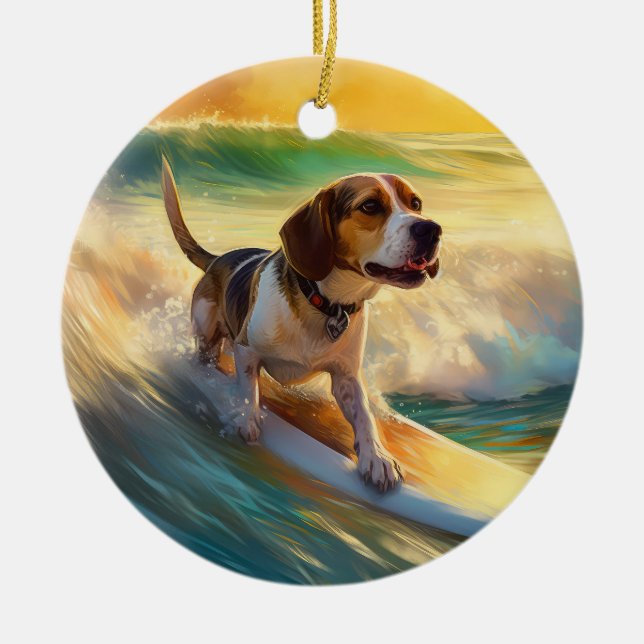 Beagle Beach Surfanstrich Keramik Ornament (Vorne)