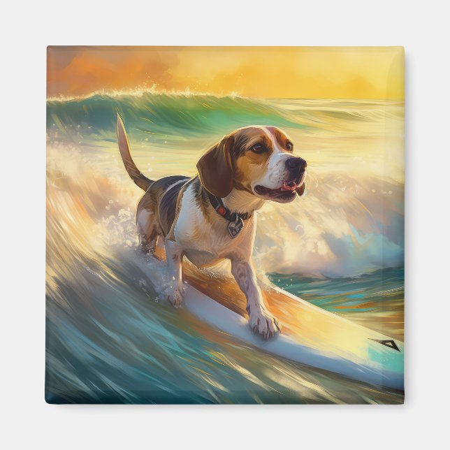 Beagle Beach Surfanstrich Magnet (Vorne)