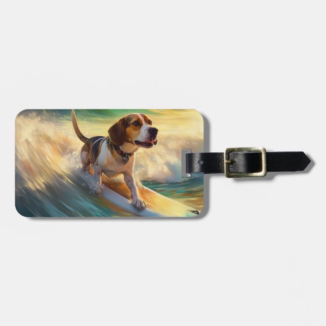 Beagle Beach Surfen Malerei Gepäckanhänger (Vorderseite horizontal)