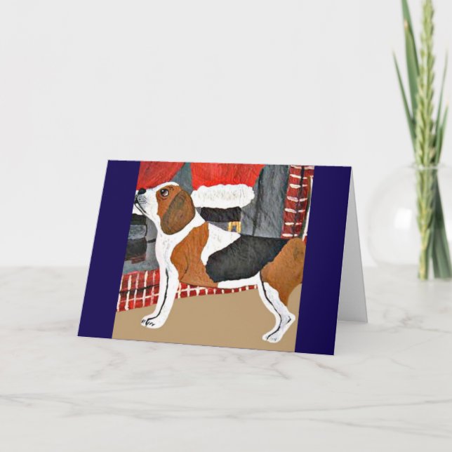 Beagle bellt Santa an Karte (Vorderseite)