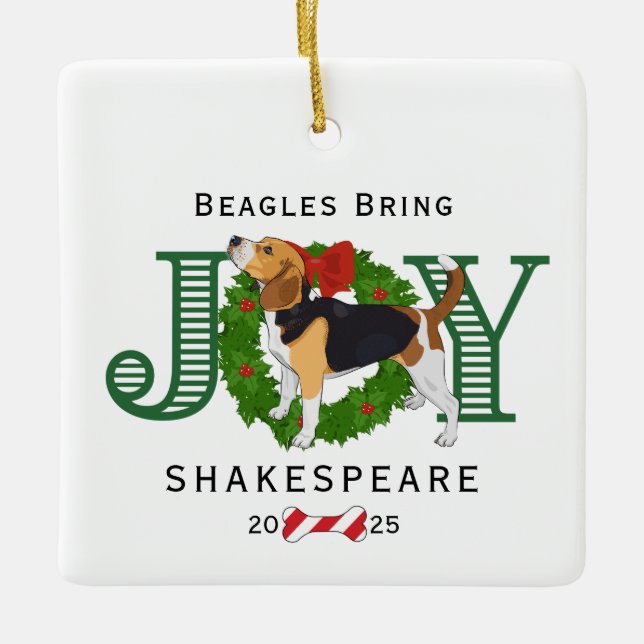Beagle bringen Joy Wreath Keramikornament (Vorderseite)
