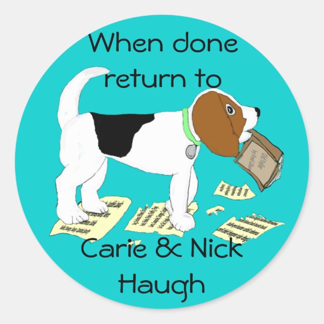 Beagle-Buchzeichen Runder Aufkleber (Vorderseite)