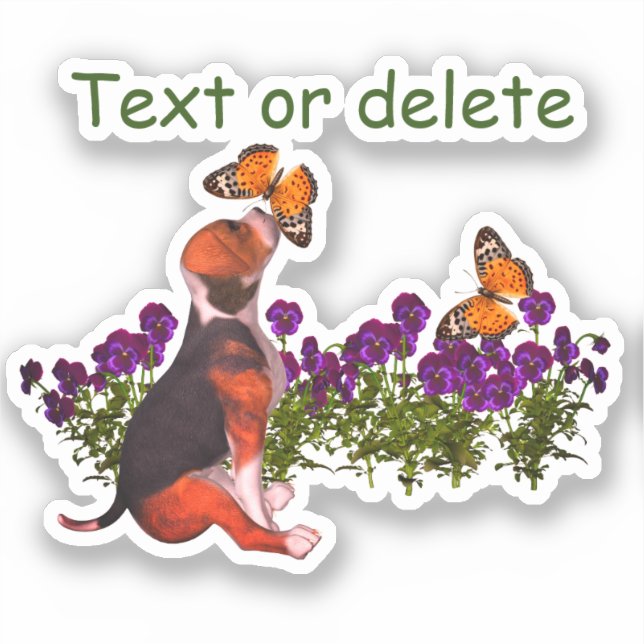 Beagle Butterfets Stiefmütterchen Niedlich Persona Aufkleber (Vorderseite)
