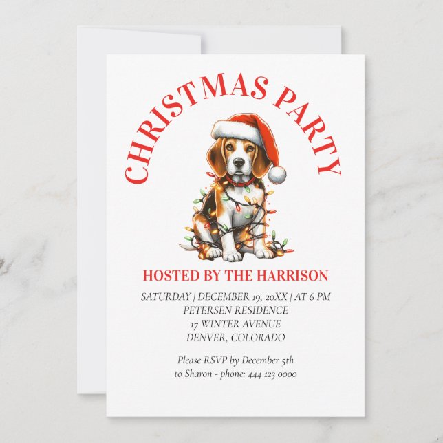 Beagle Canine Retro Wasserfarben Weihnachten Einladung (Vorderseite)