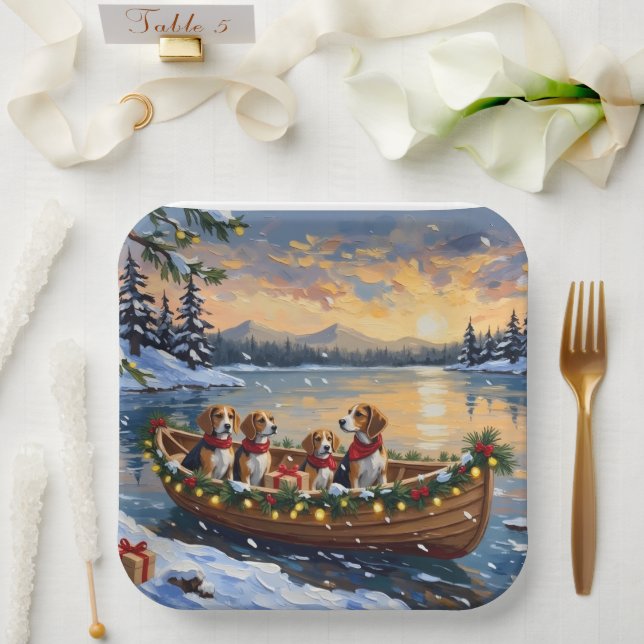 Beagle Christmas Boat Holiday Pappteller (Hochzeit)