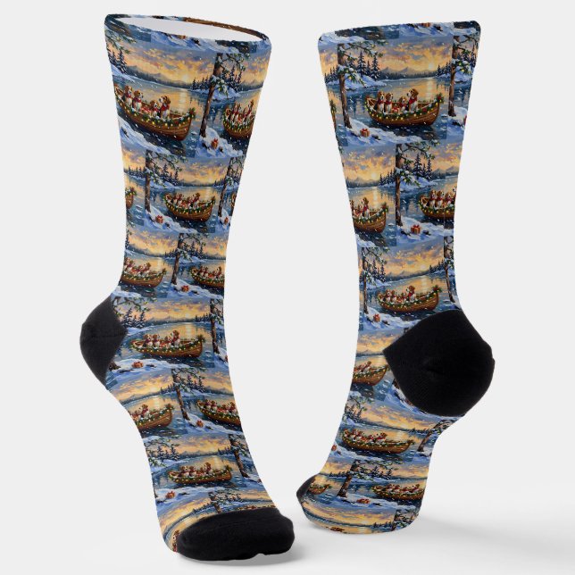 Beagle Christmas Boat Holiday Socken (Gewinkelt)