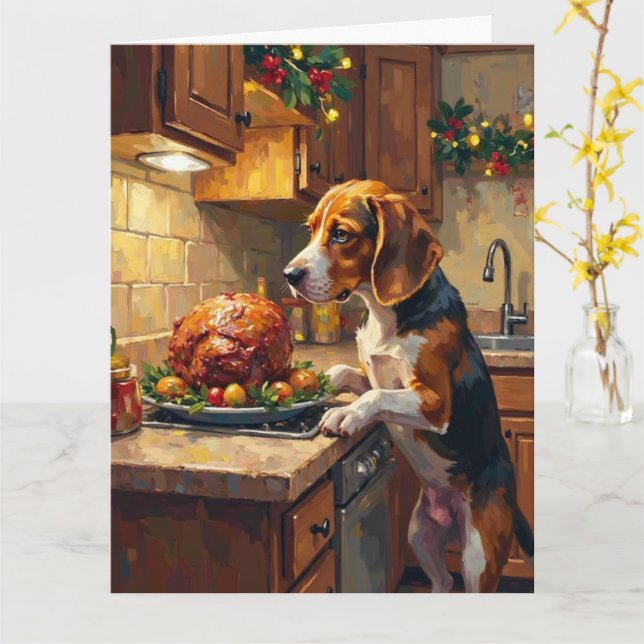 Beagle Christmas Kitchen Counter Sniffer Karte (Gelbe Blume)