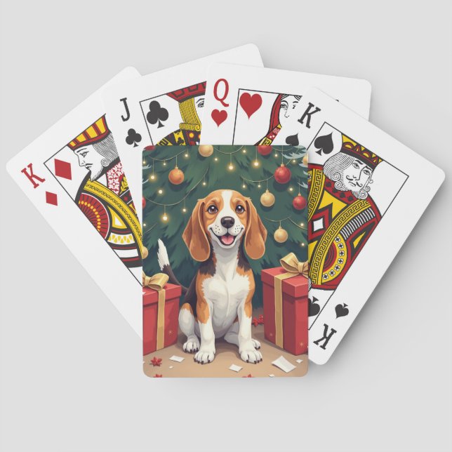 Beagle Christmas Morning Gift-Unboxing Painting Spielkarten (Rückseite)