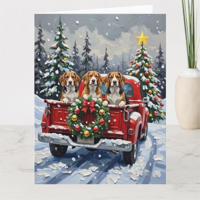 Beagle Christmas Red Truck Holiday Karte (Vorderseite)