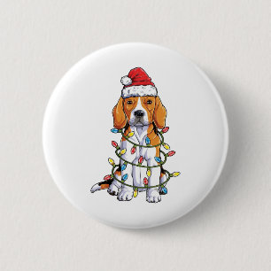 Beagle Christmas Shirt Santa Hat Xmas tree Lights Button