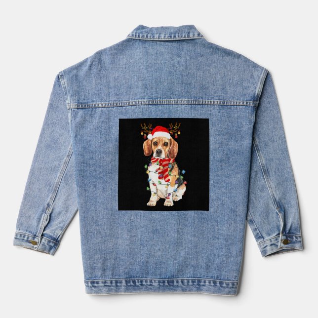 Beagle Christmas Tee Reindeer Christmas Lights Jeansjacke (Rückseite)