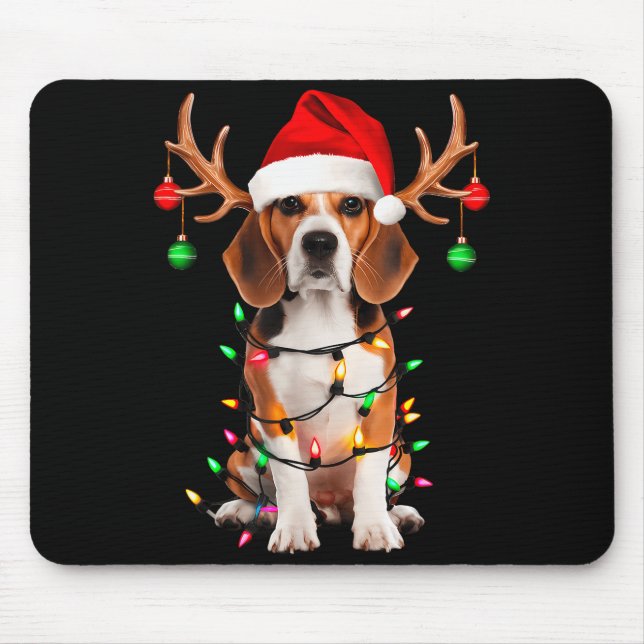 Beagle Christmas Tree Shirt Beagle Santa Hat Lover Mousepad (Vorne)