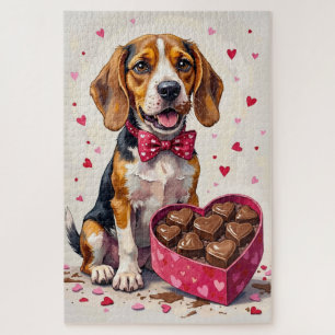 Beagle, der Valentinstag-Schokoladenkarton verschl