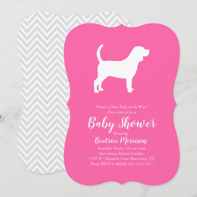 Beagle Dog Baby Shower Girl Pink Einladung (Vorne/Hinten)