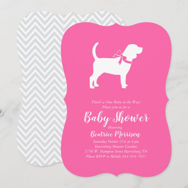 Beagle Dog Baby Shower Girl Pink Einladung (Vorne/Hinten)