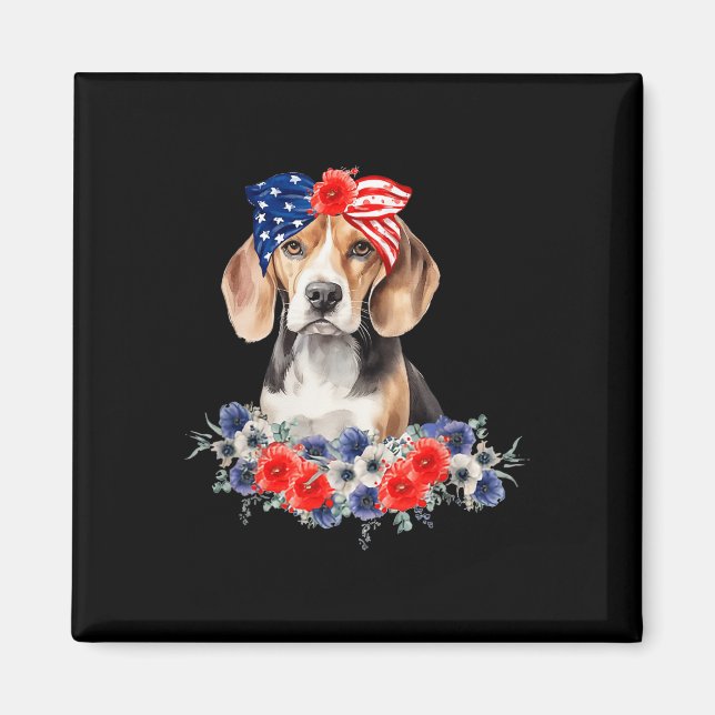 Beagle Dog Bandana American Flag 4. Juli Magnet (Vorne)