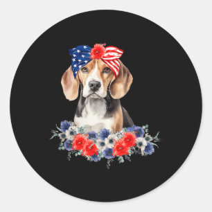 Beagle Dog Bandana American Flag 4. Juli Runder Aufkleber