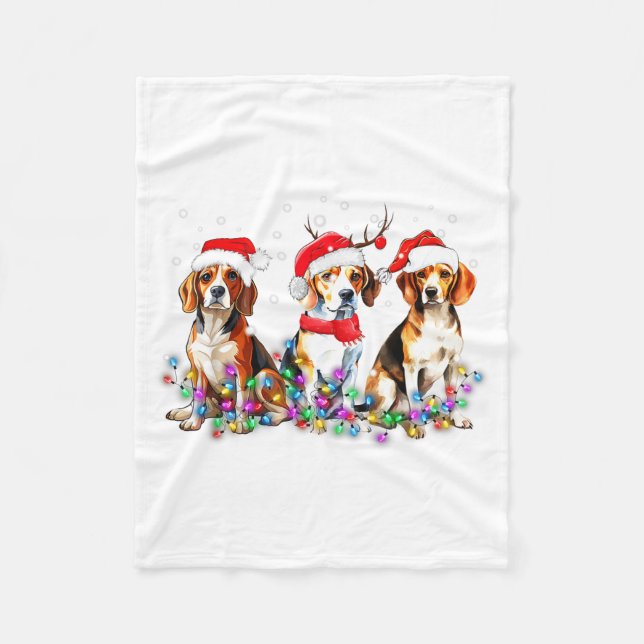Beagle Dog Christmas Lights Cute Pet Matching Fami Fleecedecke (Vorderseite)