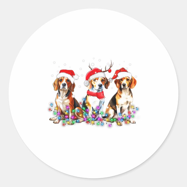 Beagle Dog Christmas Lights Cute Pet Matching Fami Runder Aufkleber (Vorderseite)