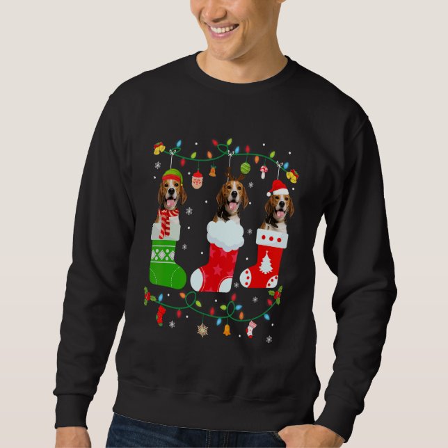 Beagle Dog Drei Weihnachtssocken Sweater Xmas Hund Sweatshirt (Vorderseite)