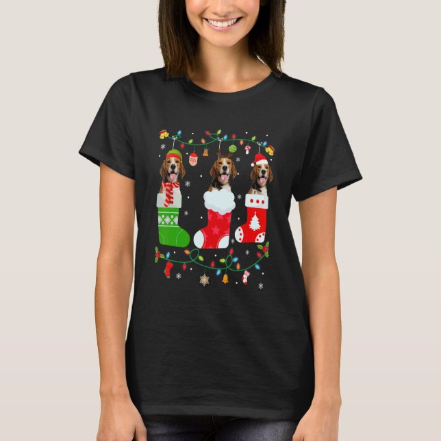 Beagle Dog Drei Weihnachtssocken Sweater Xmas Hund T-Shirt (Vorderseite)
