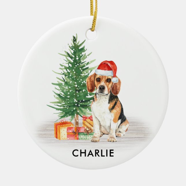 Beagle Dog Festive Weihnachten Personalisiert Weih Keramik Ornament (Vorne)