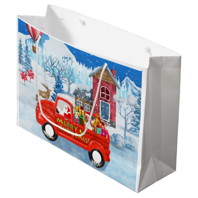 Beagle Dog in Christmas Delivery LKW Schnee Große Geschenktüte (Vorderseite Schrägansicht)