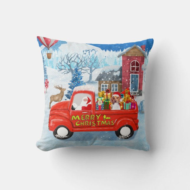 Beagle Dog in Christmas Delivery LKW Schnee Kissen (Vorderseite)