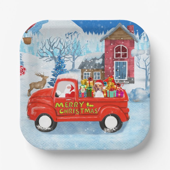 Beagle Dog in Christmas Delivery LKW Schnee Pappteller (Vorderseite)