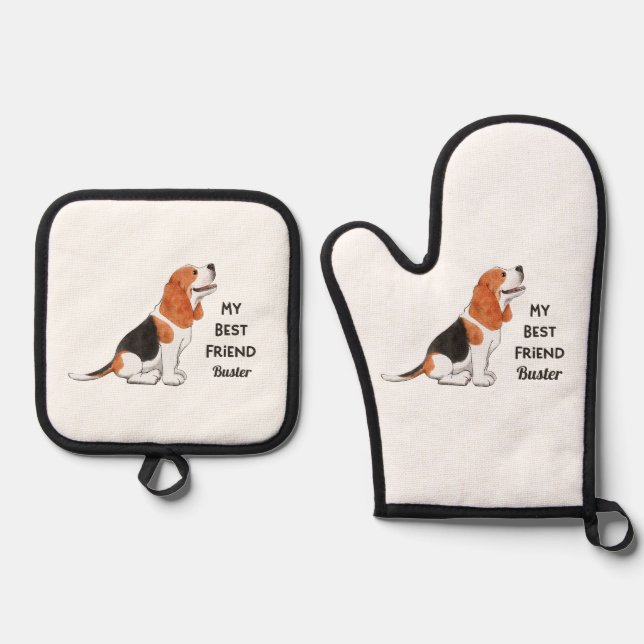 Beagle Dog Mein bester Freund Individuelle Name Ofenhandschuh & Topflappen-Set (Vorderseite)
