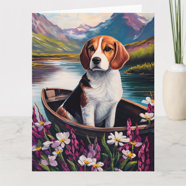 Beagle Dog on a Paddle: Ein Landschaftliches Abent Karte (Vorderseite)
