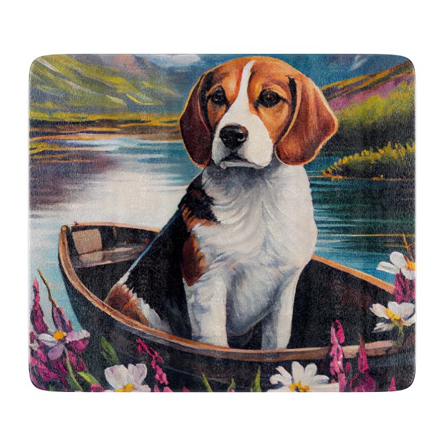 Beagle Dog on a Paddle: Ein Landschaftliches Abent Schneidebrett (Vorderseite)