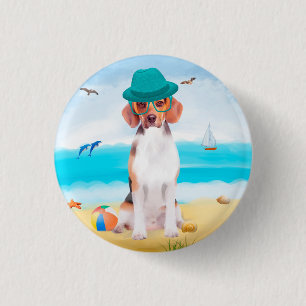 Beagle Dog on Beach Button