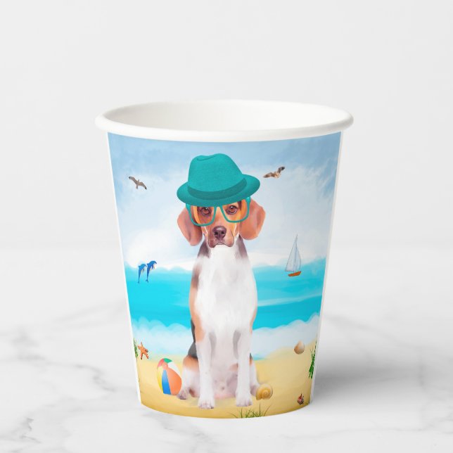 Beagle Dog on Beach Pappbecher (Vorderseite)