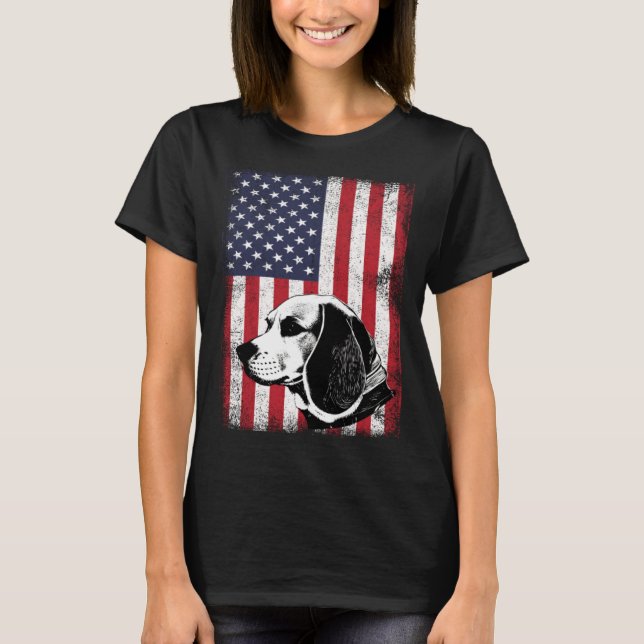 Beagle Dog Patriotic American Flag Vintage T-Shirt (Vorderseite)