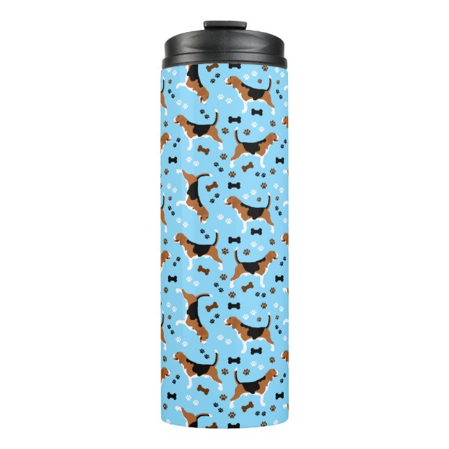 Beagle Dog Pattern Blue Pawprints Thermosbecher (Vorderseite)