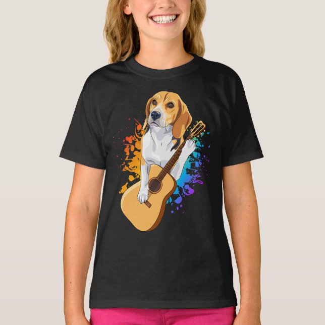 Beagle Dog Playing Acoustic Gitarre Girl T-Shirt (Vorderseite)