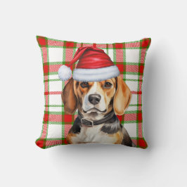 Beagle Dog Red Green Holiday Kariert Weihnachten Kissen