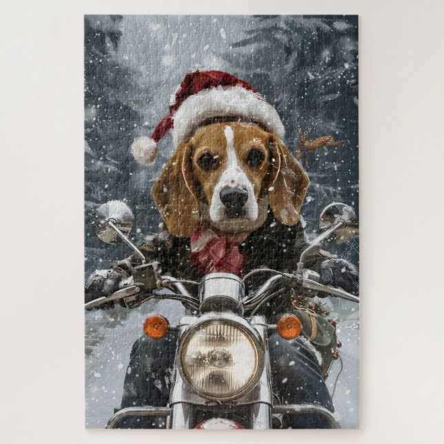 Beagle Dog Riding Motorrad Weihnachten (Vertikal)