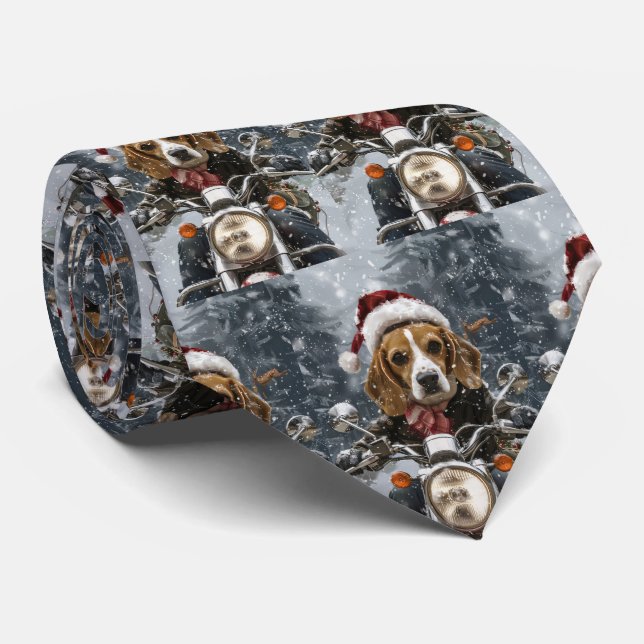 Beagle Dog Riding Motorrad Weihnachten Krawatte (Gerollt)