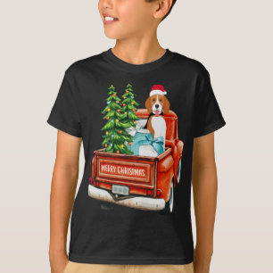Beagle Dog Riding Red Truck Weihnachten T-Shirt