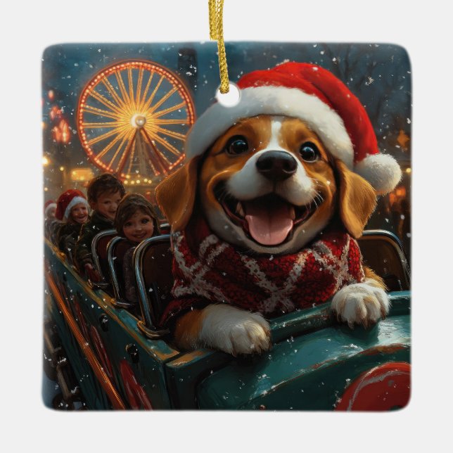 Beagle Dog Roller Untersetzer Weihnachten Keramikornament (Vorderseite)