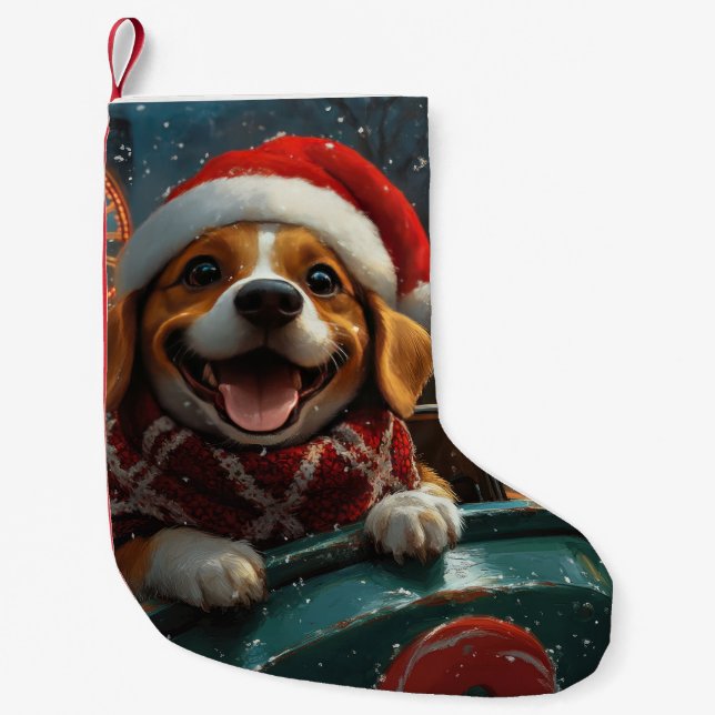 Beagle Dog Roller Untersetzer Weihnachten Kleiner Weihnachtsstrumpf (Vorderseite)