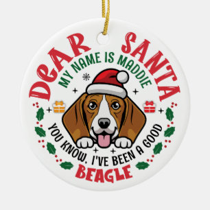 Beagle Dog Santa Personalisierte Weihnachtsbaumrun Keramik Ornament