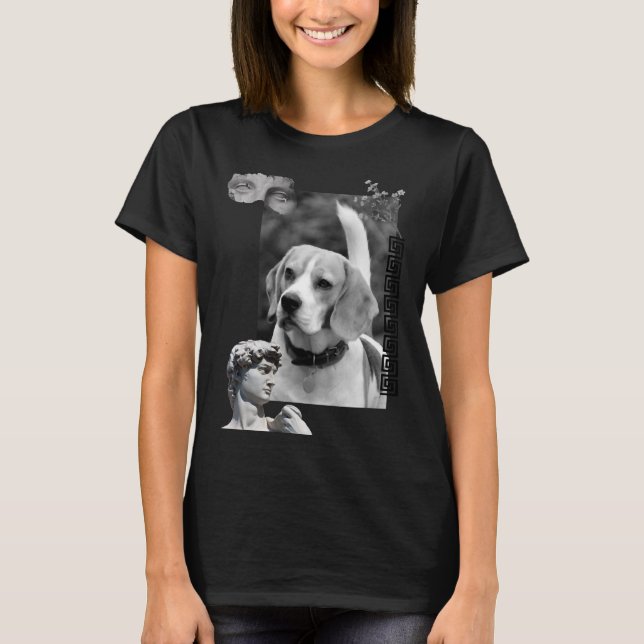 Beagle Dog Schwarz-Weiß-Portrait T-Shirt (Vorderseite)