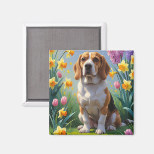 Beagle Dog Spring Blumen Malerei Magnet
